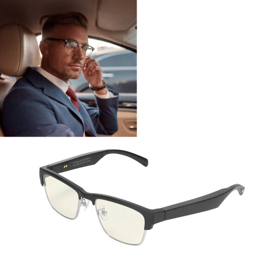 Smart Glasses KY02B: Open Ear Wireless Headphones Silver