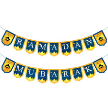 Baner Ramadan Mubarak Niebiesko-Złoty Dekoracje do Domu na Ramadan