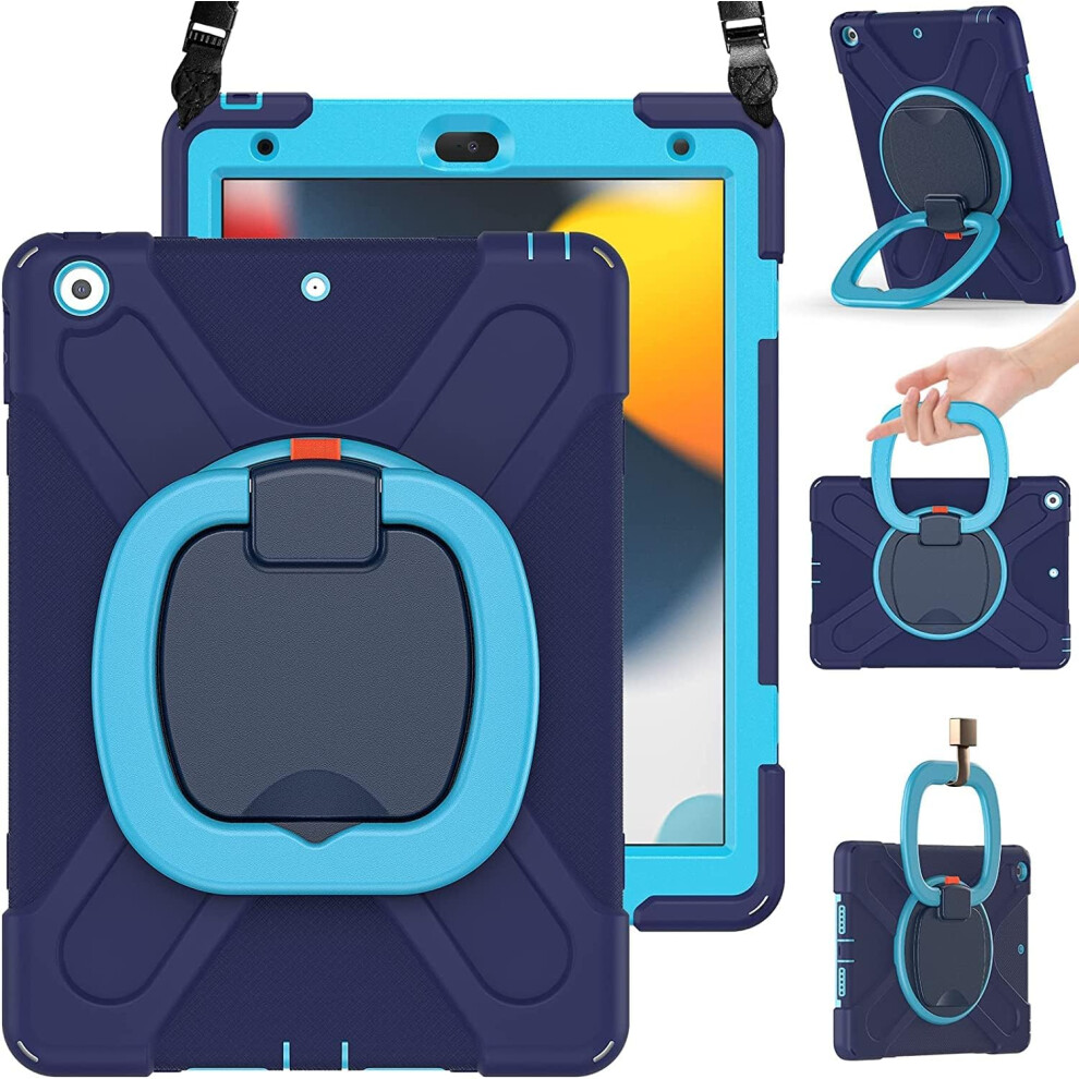 Heavy-Duty Case For Galaxy Tab A7 - Shockproof Cover With 360 Rotating Kickstand, Hand Grip & Detachable Shoulder Strap Blue 5906792648626
