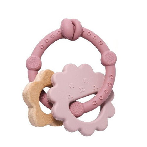 Anneau de dentition sensoriel pour bébé avec poignée 3 pièces Rose