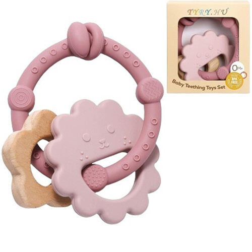 Anneau de dentition sensoriel pour bébé avec poignée 3 pièces Rose 1