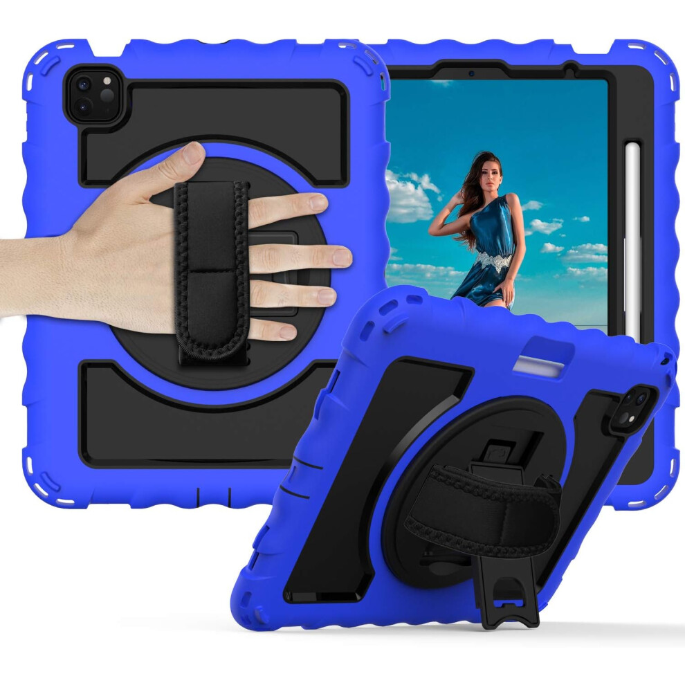 Heavy-Duty Case For Ipad Pro 11" - Shockproof Cover With 360 Rotating Kickstand, Hand Strap, And Detachable Shoulder Strap Blue 5906792648633