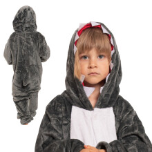 Kids' Shark Kigurumi Onesie - Children's Hooded Animal Costume Pyjamas Loungewear for Boys & Girls, Grey, Fits 135-145cm