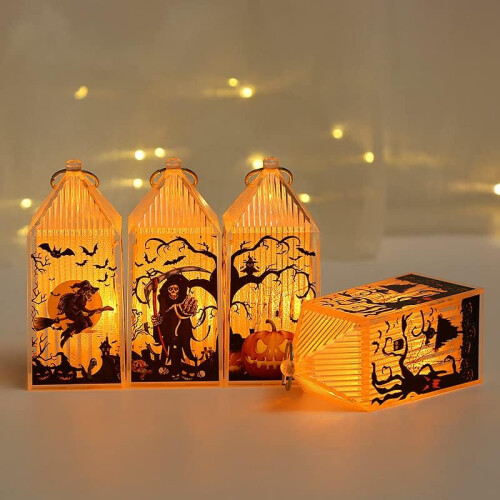Lanterne d'Halloween Lanternes Décoratives LED 4 Pièces 4 Motifs