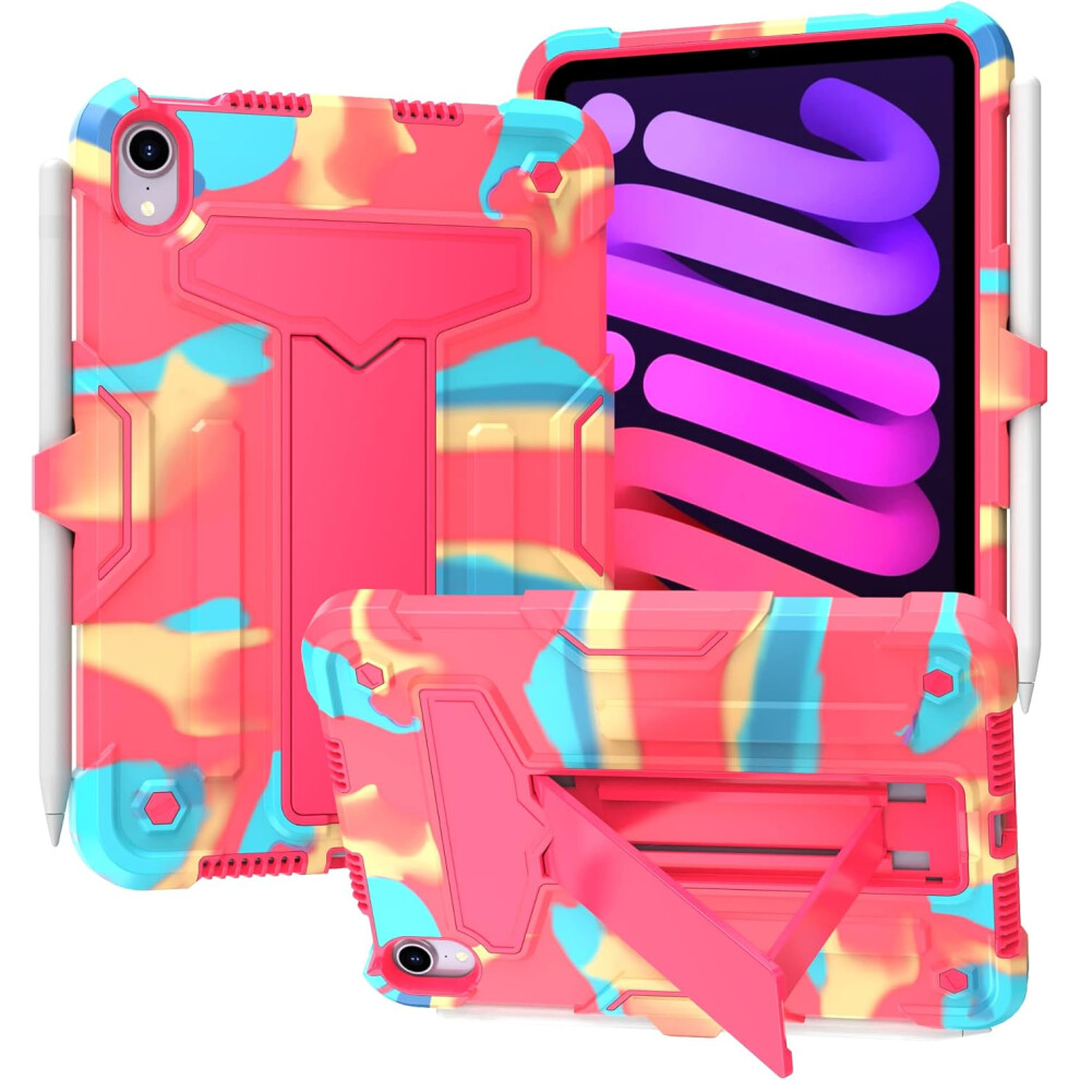 Heavy-Duty Case For Ipad Mini 6 - Shockproof Cover With Kickstand And Pencil Holder For The 8.3-Inch Model Pink 5906792672287