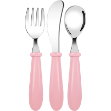 Couverts pour enfants sécuritaires non tranchants en acier rose 3 pièces