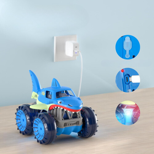 Voiture télécommandée en forme de requin avec USB-C Cadeau pour enfants 1