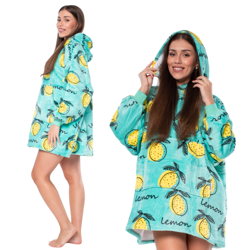 Sweat à capuche Couverture 2en1 Oversize Épais Sherpa Vert Citrons