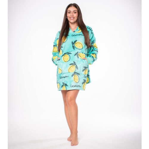 Sweat à capuche Couverture 2en1 Oversize Épais Sherpa Vert Citrons 2