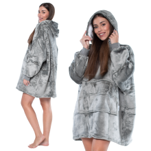 Oversized Sherpa Blanket Hoodie - Warm Wearable Fleece Snuggle Top with Large Hood & Pocket for Adults, Grey