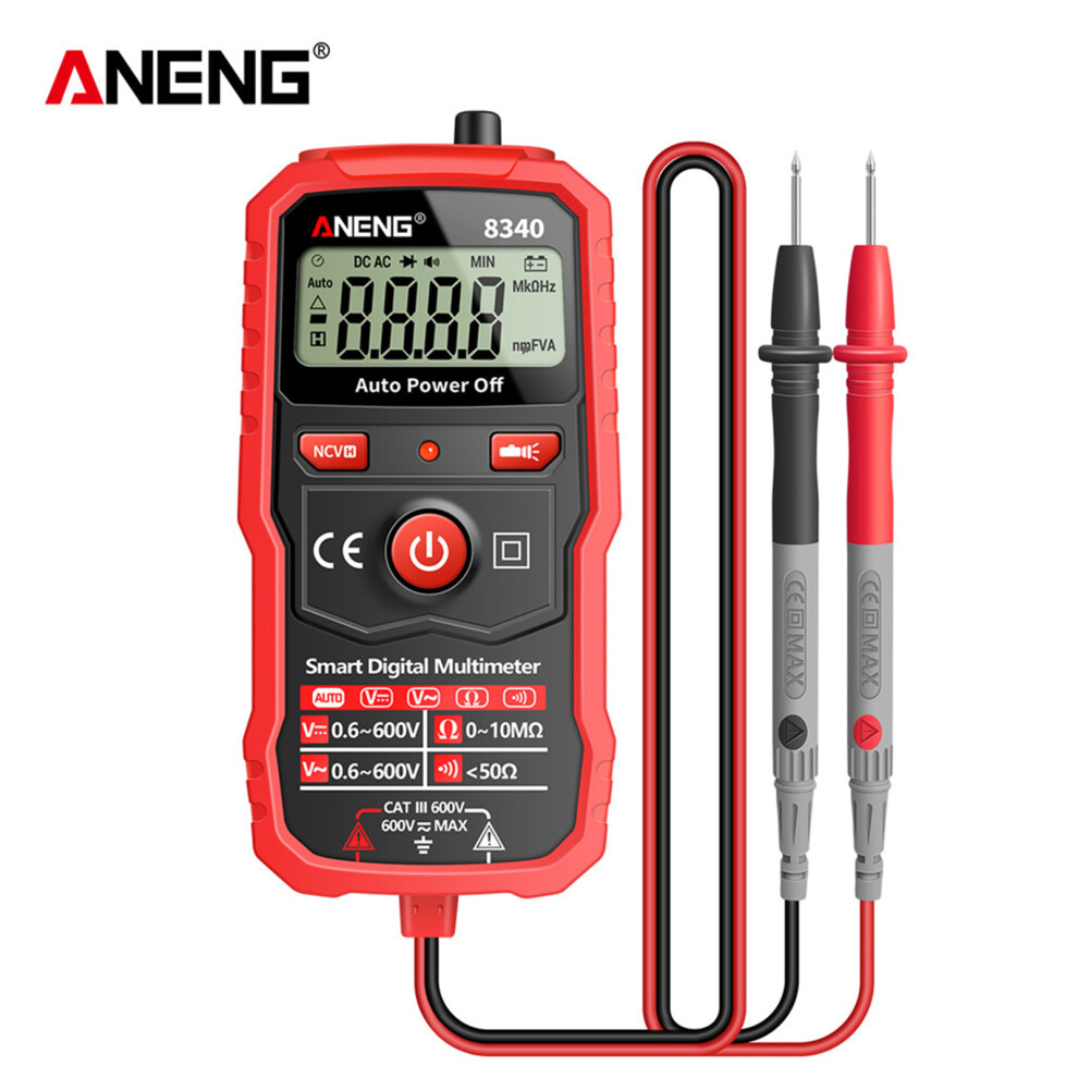 Aneng 8340 Digital Multimeter With Ncv Auto Range 1999 Counts Black & Red 7901357798141