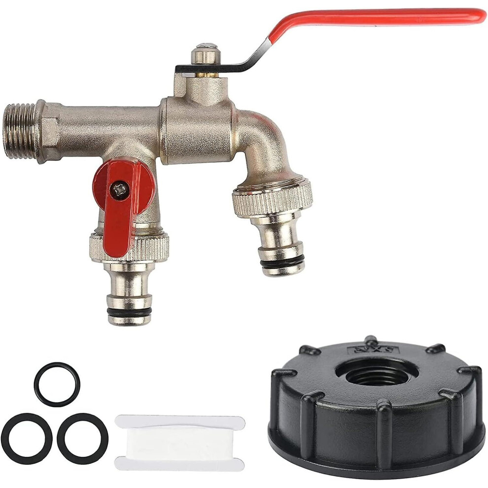 Kikidex (As Show, One Size) Drado 1/2" Brass Faucet Connection, 1000L Tank Adapter Faucet, Rainwater Collector Faucet For Garden, Tank White