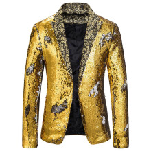 Sequin Jacket Men's Sequin Blazer One Button Golden Glitter Coat 80S Style Festive Formal Wear Showmaster L Gold
