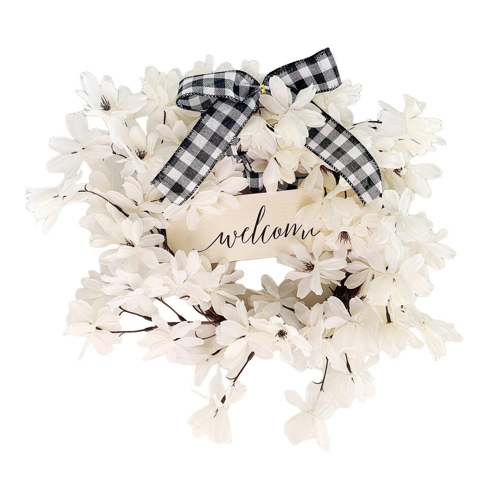 White Artificial Flower Wreath Wreaths 11.8In For Front Door Decor