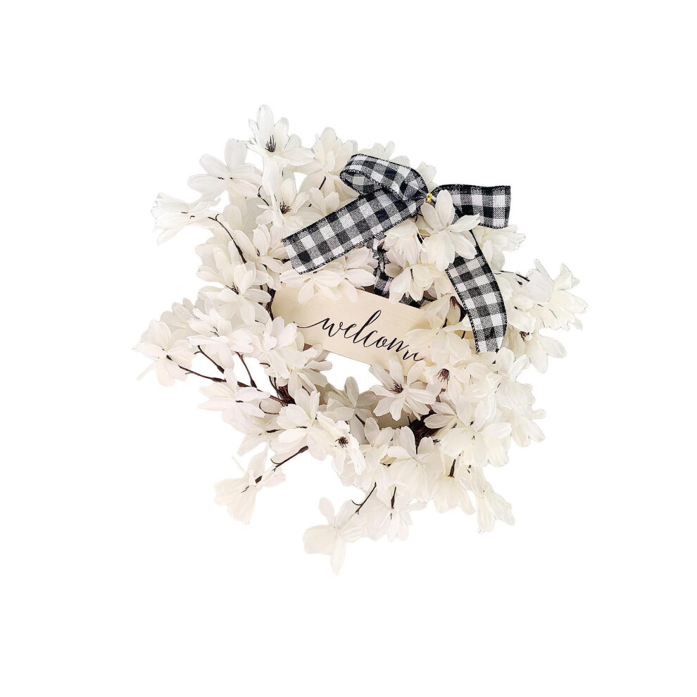 White Artificial Flower Wreath Wreaths 11.8In For Front Door Decor