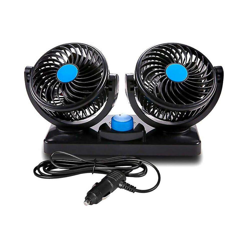 Kikidex (As Show, One Size) 12V Car Fan Dual Rotating Heads Silent 360-Degree Rotatable 2-Speed Adjustable Double Car Fan With Cigarette Lighter