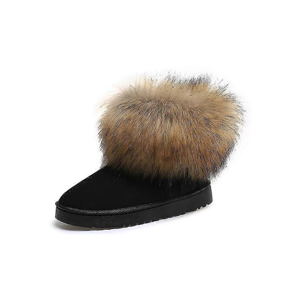 Kikidex (As Show, 39) Women's Snow Boots Ankle Short Fur Boots Shoes Black