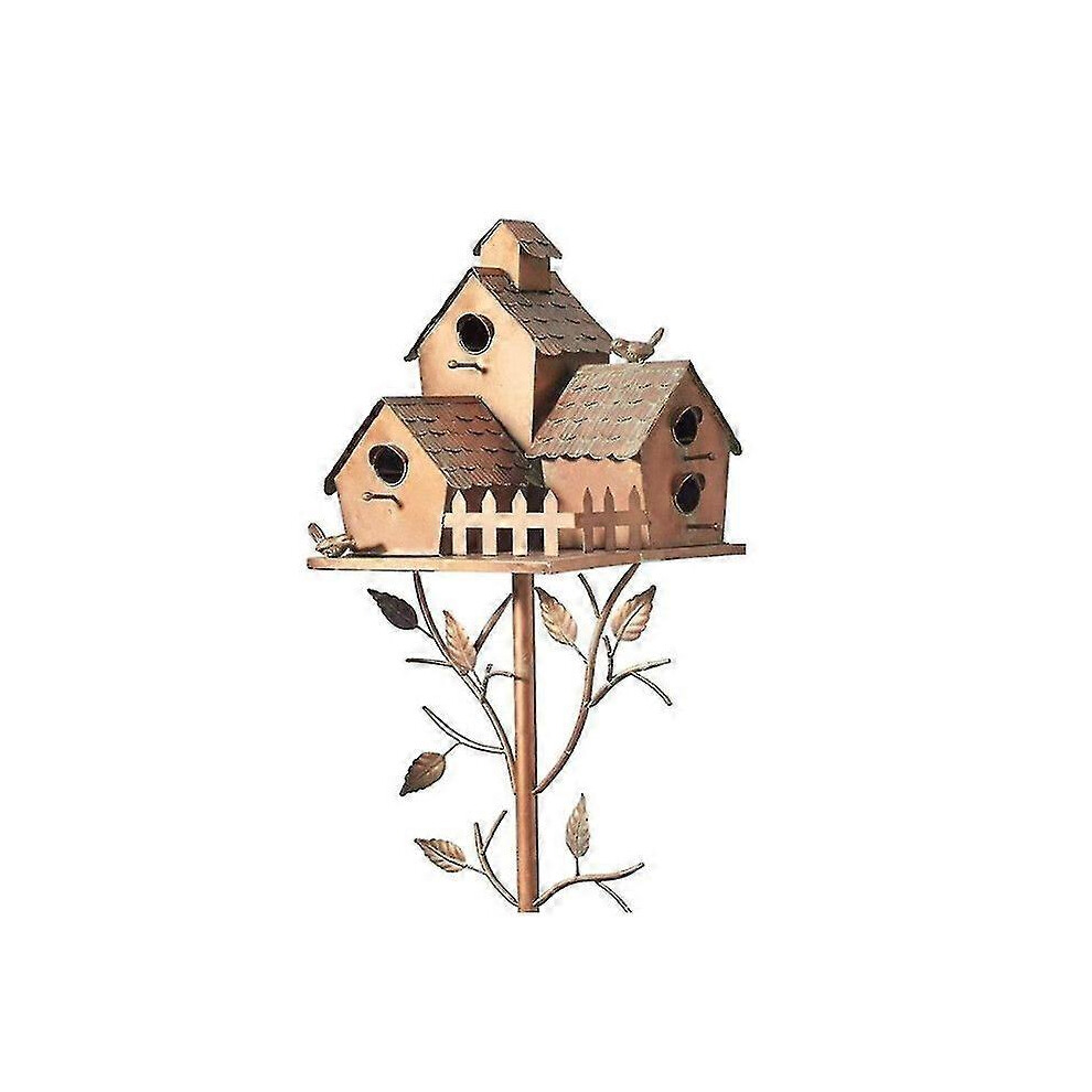 Kikidex (As Show, One Size) Garden Bird House With Pole Metal Bird Feeders Garden Stakes Bird Houses For Courtyard Backyard Patio Outdoor Style E-B7