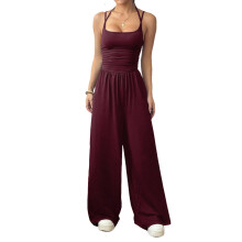 Vrijetijdsjumpsuit voor dames, riemoutfit, wijde-Bourgondië S