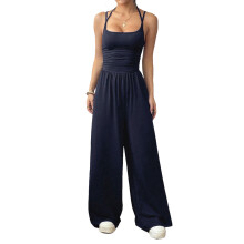 Vrijetijdsjumpsuit voor dames, riemoutfit, wijde-Donkerblauw S