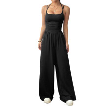 Vrijetijdsjumpsuit voor dames, riemoutfit, wijde-Zwarte L
