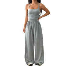 Vrijetijdsjumpsuit voor dames, riemoutfit, wijde-Grijze M