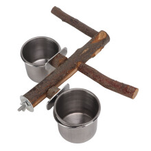 Vogelkäfig Futterspender-Set mit Holzständer, Stahl-Futternäpfe 33 cm, langlebig