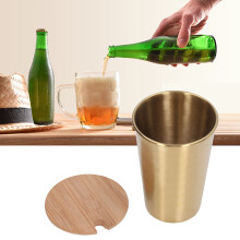 500ML Edelstahl-Bierkrug mit Bambusdeckel, Gold
