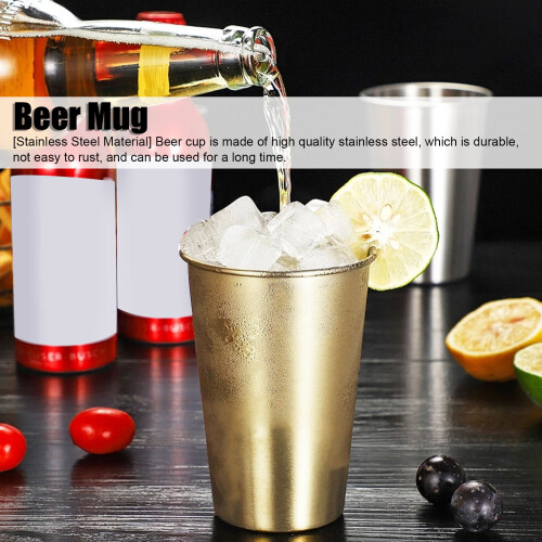 500ML Edelstahl-Bierkrug mit Bambusdeckel, Gold 2