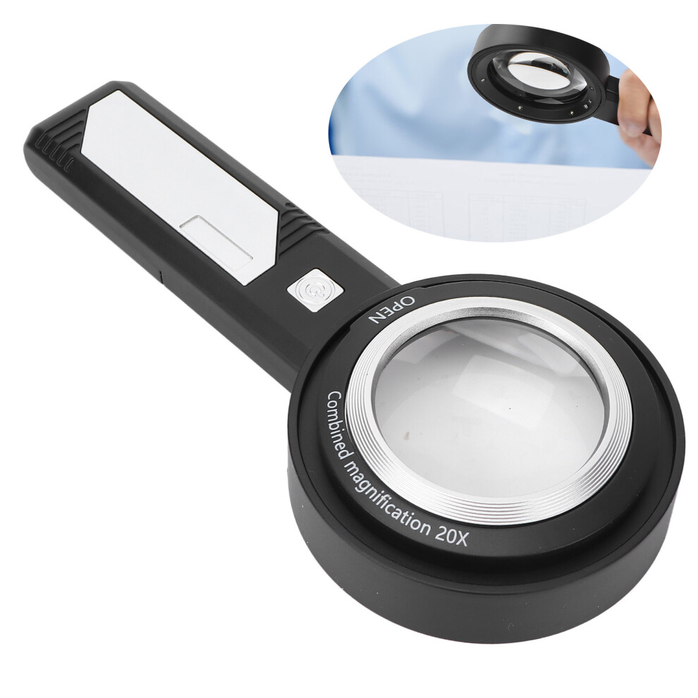 Light Dual Lens Handheld Magnifier With Led 8X/20X, Pocket Loupe