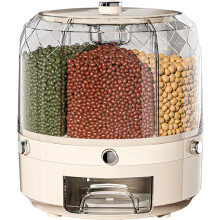 360-Degree Rotating Grain Storage Container With 6-Compartment Dry Food Dispenser Button-Press For Lentils And Rice