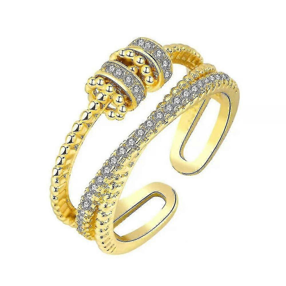 Kikidex (As Show, ) Girls Beads Spinner Zircon Opening Adjustable Ring Anti Anxiety Fidget Ring Gifts Gold