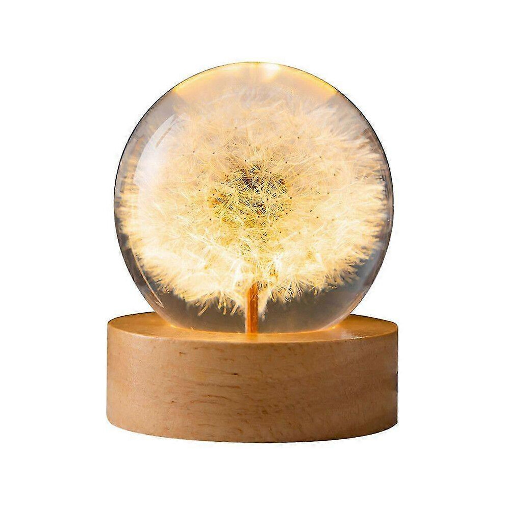 Kikidex (As Show, One Size) Luminous Crystal Ball Rotating Night Light With Wooden Base And Eternal Flower