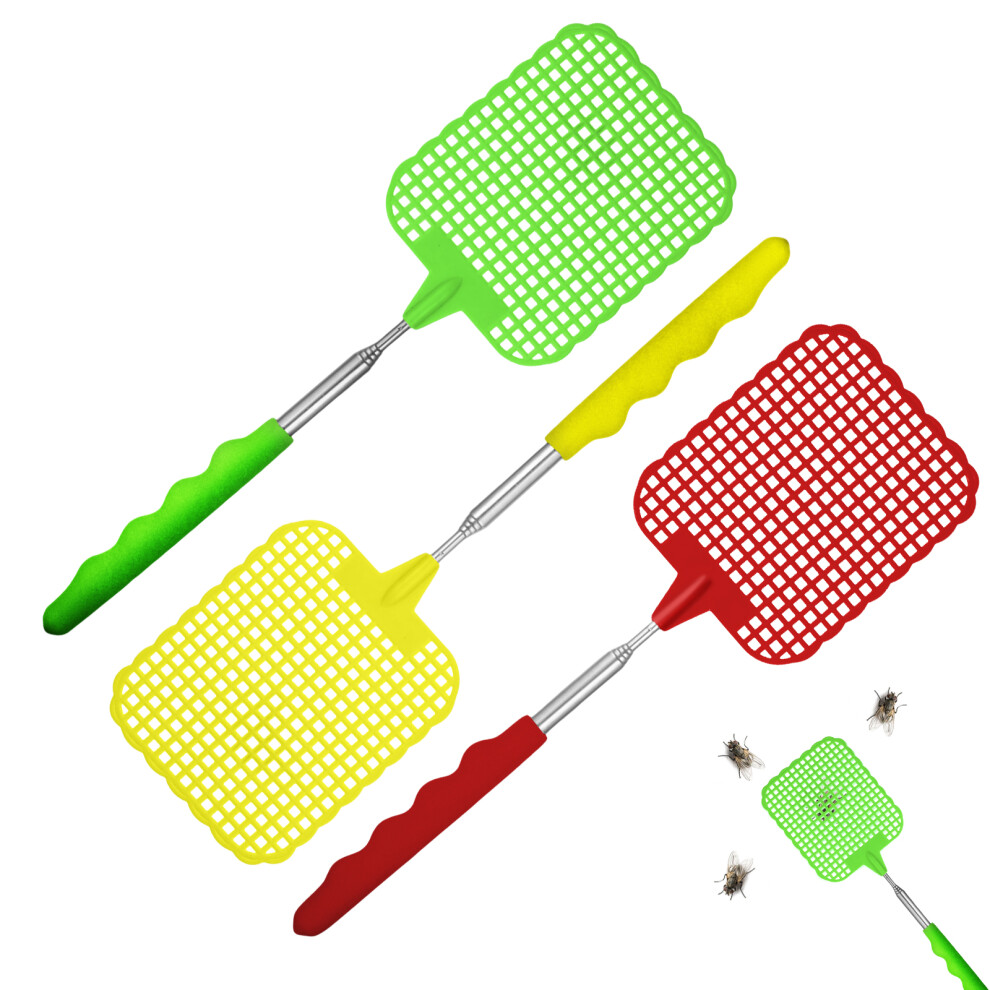 (Blue Green Red) 3pieces Flexible And Durable Fly Swatter With Retractable Handle For-image-OPC-PMQHXMC-NEW