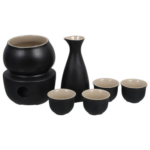 1 Set Ceramic Japanese Sake And Cups With Warmer