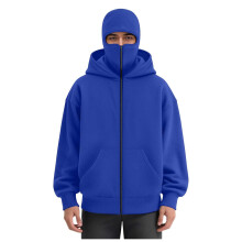 Unisex Men's Full-Zip Hooded Casual Long-Sleeved-Royal Blue XXL