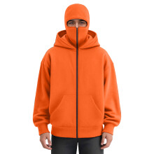 Unisex Men's Full-Zip Hooded Casual Long-Sleeved Warm-Orange XL