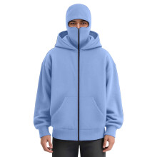Unisex Men's Full-Zip Hooded Casual Long-Sleeved-light blue S