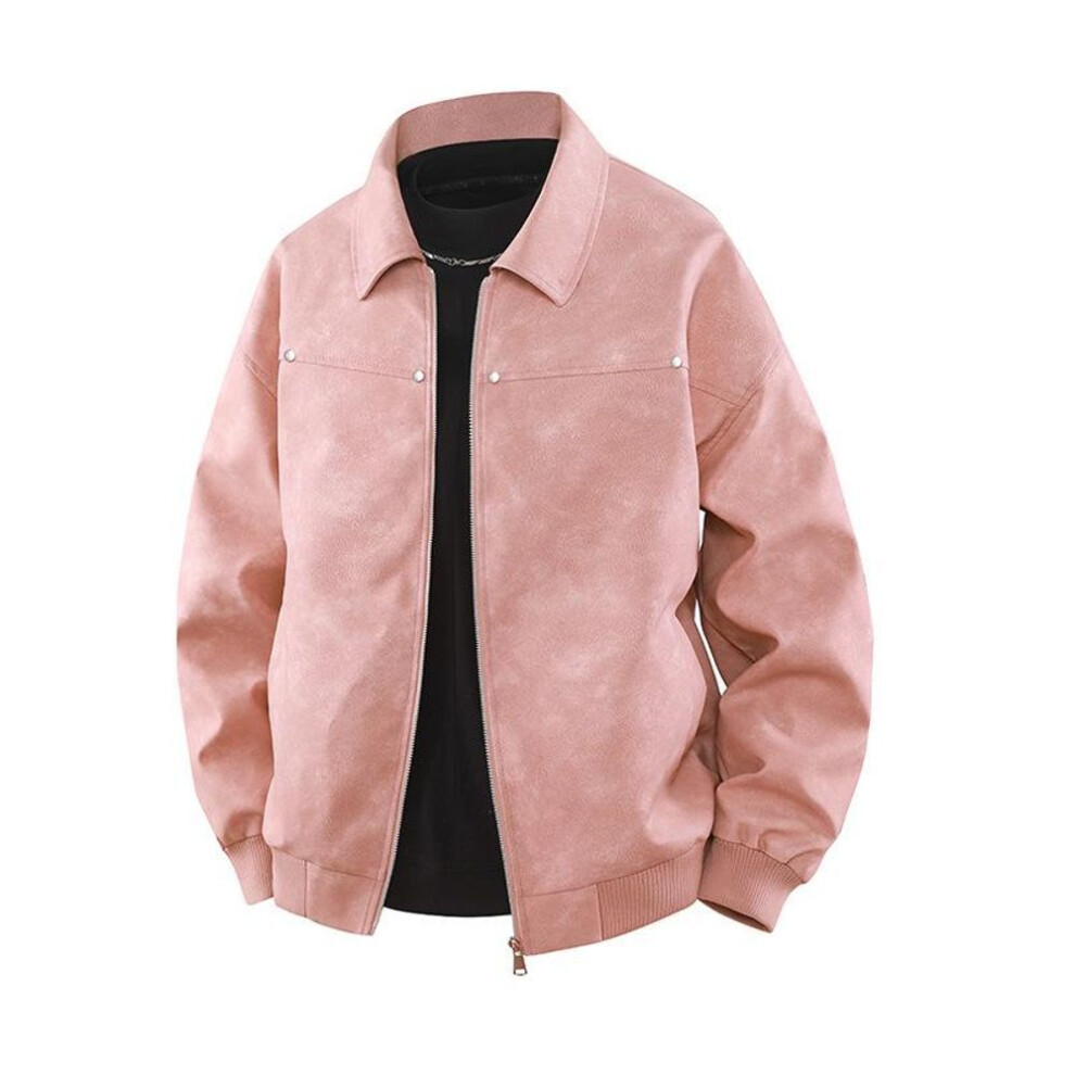 (pink, XXXXL) Vintage Spring And Autumn Style Turtleneck Leather Jacket For Men, With A High-end Feel, Made Of Merad Material-image-OPC-PMQJHHW-NEW