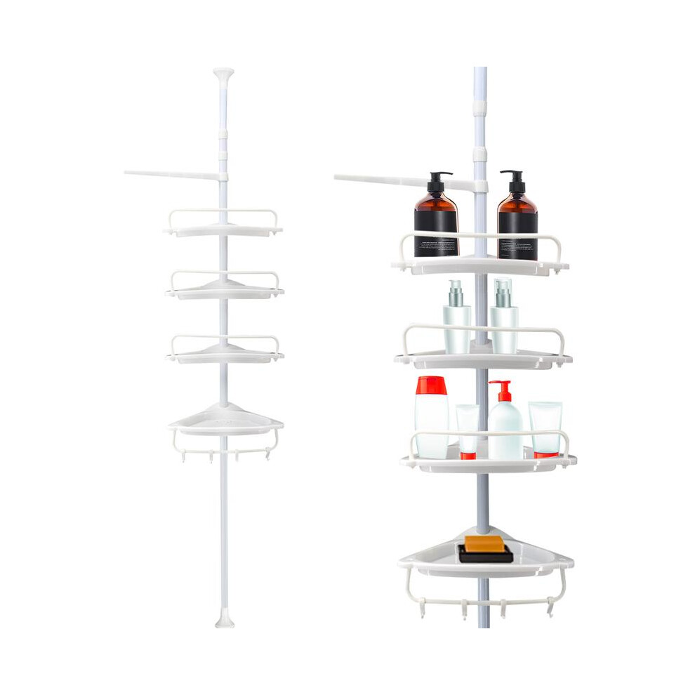 (White) 4 Tier Telescopic Bathroom Wall Corner Shelf Rack Shower Caddy Storage Organizer Hanging Hangable 5042208014392