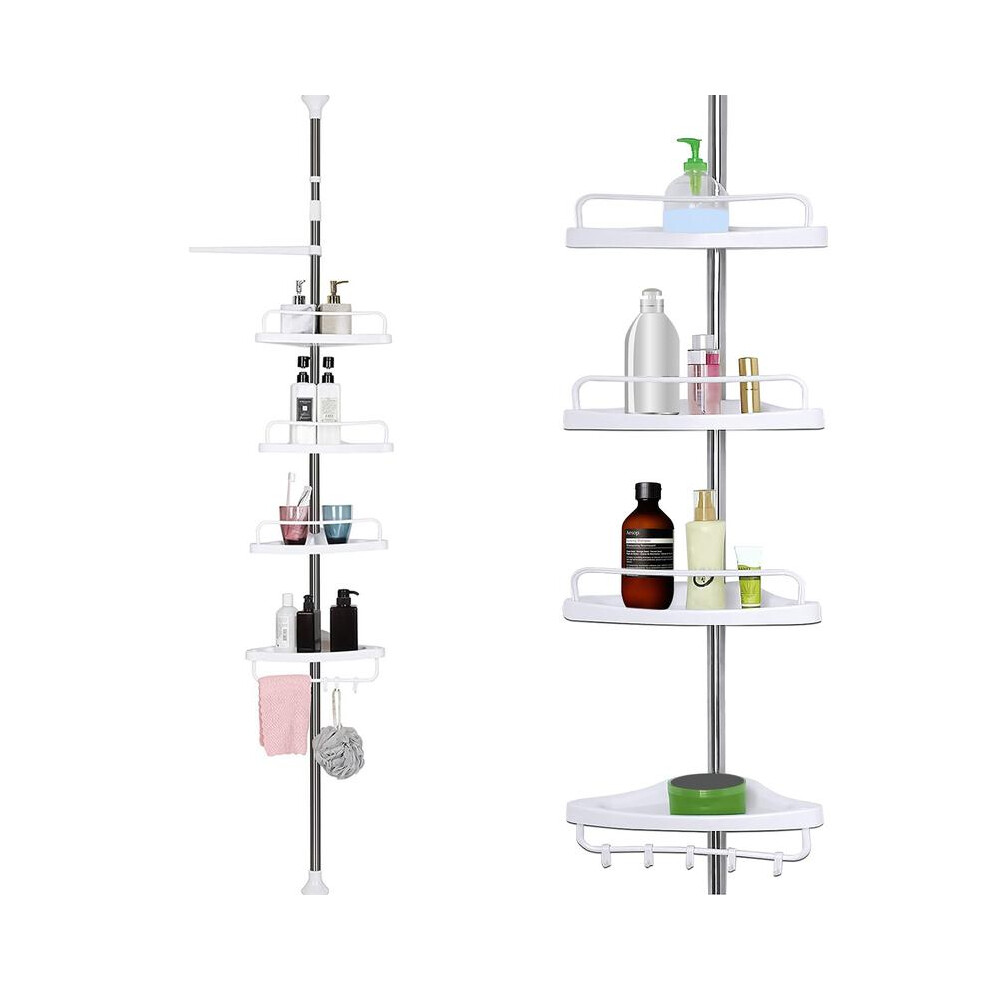 (Silver) 4 Tier Telescopic Bathroom Wall Corner Shelf Rack Shower Caddy Storage Organizer Hanging Hangable 5042208014385