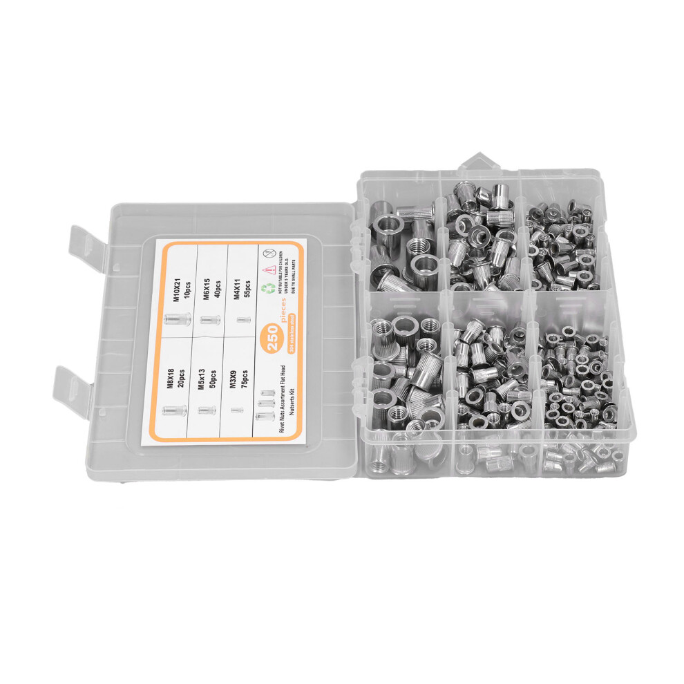 Rivet Nut Kit 250Pcs M3 M4 M5 M6 M8 M10 Stainless Steel Flat Head Insert Nuts 8451357816028