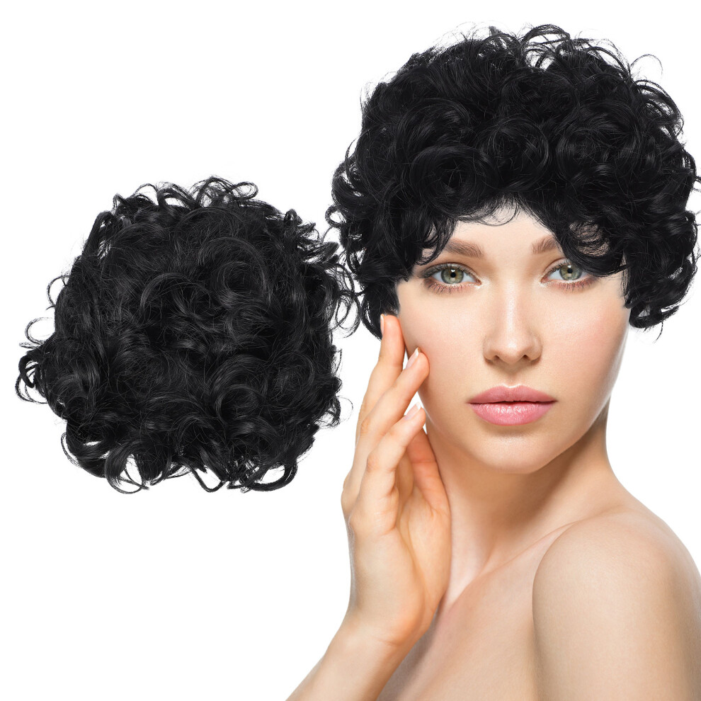 Solustre Unisex Black Lightweight Curly Synthetic Hair Wig With Adjustable Fit