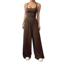 Vrijetijdsjumpsuit voor dames, riemoutfit, wijde-Koffie kleur XL