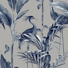 Belgravia Decor Azzurra Leaf Navy Silver Wallpaper 9506