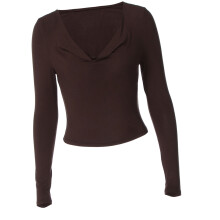 Dames crop top met lange mouwen, ruches en gedrapeerde hals,-M