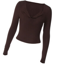 Basic crop-top met ruches en col voor dames, getailleerd-S