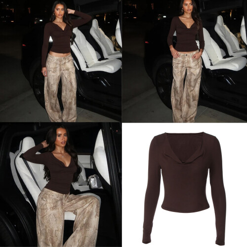 Basic crop-top met ruches en col voor dames, getailleerd-S 1