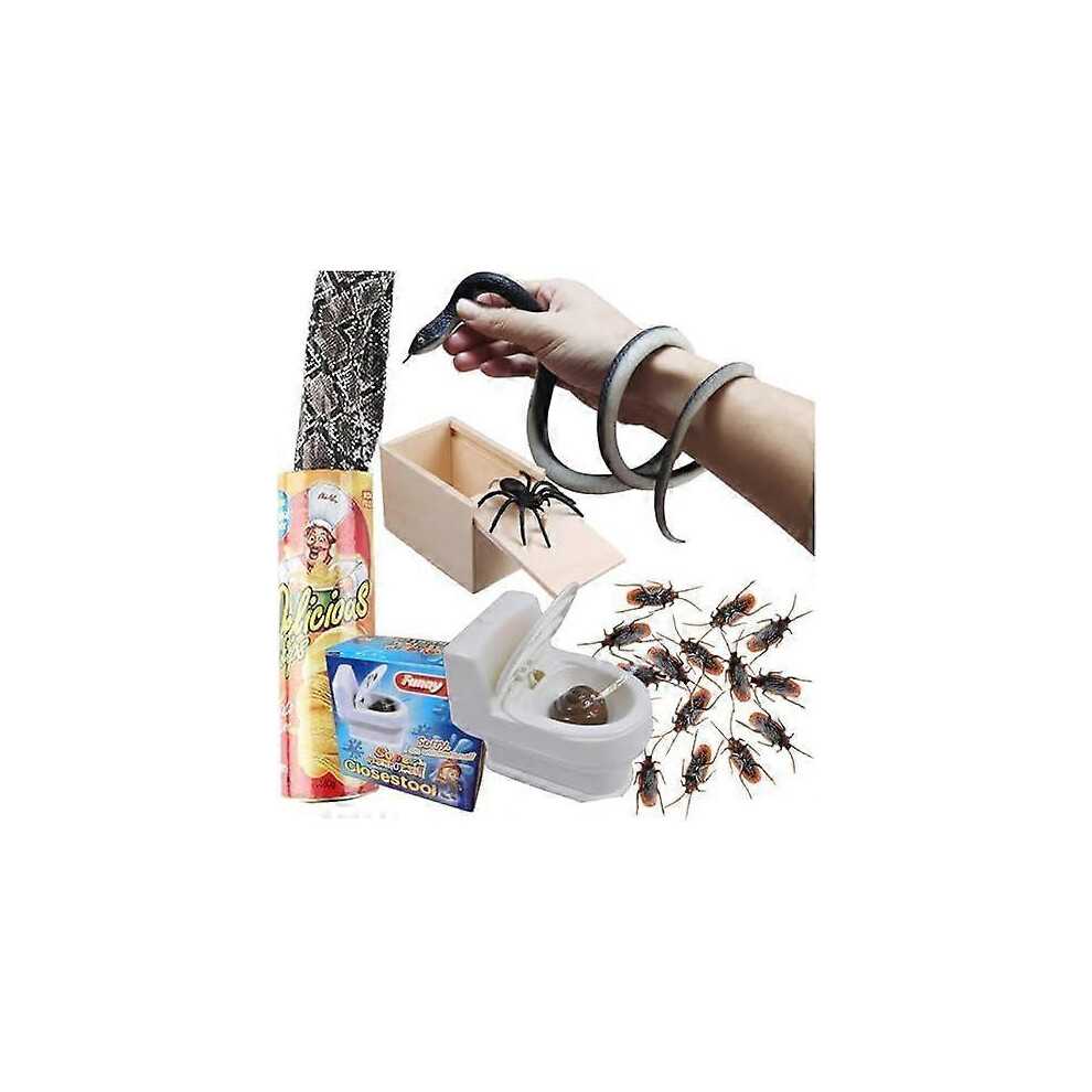 Kikidex (As Show, One Size) Prank Kit Funny Gag Gifts, Realistic Rubber Snakes Fake Roaches Surprise Spider Box For April Fools Day Halloween Party Decoration