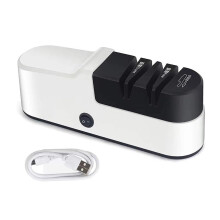 Electric Knife Sharpener White USB Rechargeable With Diamond Grinding Precision Guides For Professional Sharpening